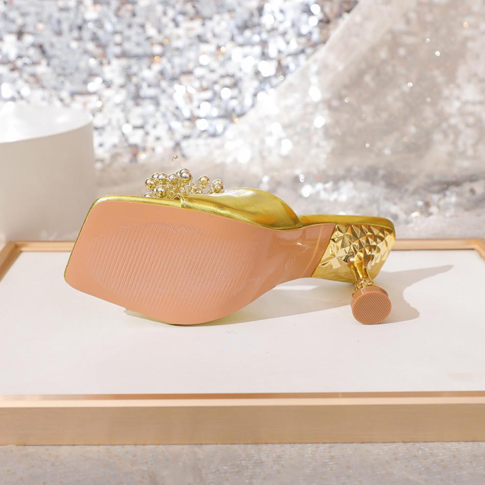 Sexy Bow Wine Glass Heel Electroplated Heel Square Toe High Heel Sandals