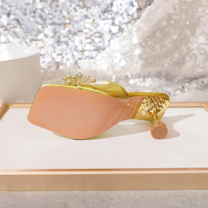 Sexy Bow Wine Glass Heel Electroplated Heel Square Toe High Heel Sandals