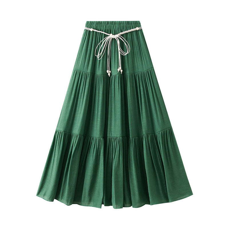 Cotton Linen Tiered Dress Skirt Slimming Draping Effect A line Dress Women Summer Long Stitching Big Swing Skirt