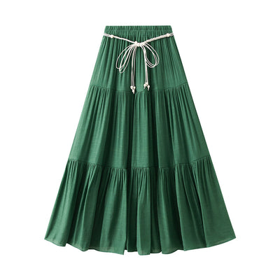 Cotton Linen Tiered Dress Skirt Slimming Draping Effect A line Dress Women Summer Long Stitching Big Swing Skirt