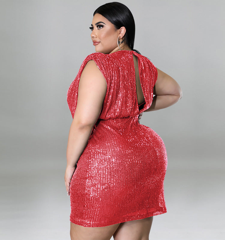 Plus Size Women Clothes Spring Sequin Sexy Vest Dress