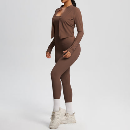 Skinny Yoga Pants High Waist Nude Feel Camisole Sports Zip Long Sleeve Coat Workout Clothes Three Piece Set