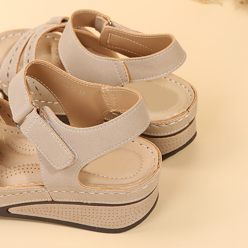 Southeast Asia plus Size Velcro Platform Sandals Women Hollow Out Cutout-out Wedge Stitching Beach Slippers