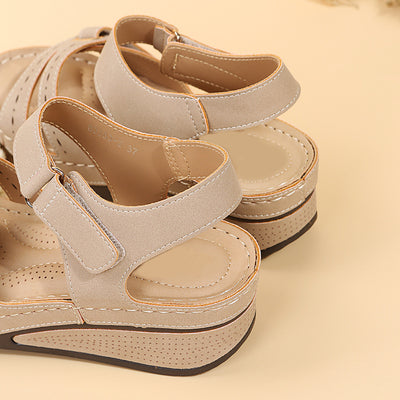 Southeast Asia plus Size Velcro Platform Sandals Women Hollow Out Cutout-out Wedge Stitching Beach Slippers