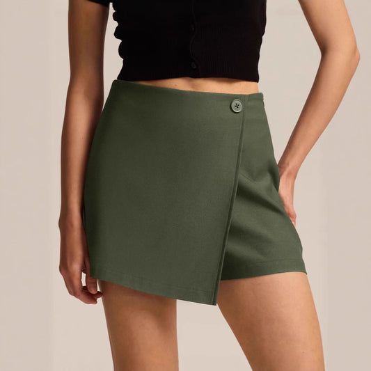 Women Clothing Irregular Asymmetric Stretch Pantskirt Summer High Waist Zipper Button Culottes for Women