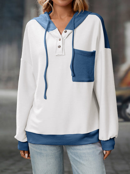 Pullover Women Clothing Autumn Winter Women Contrast Color Twist Strip Hooded Sweater