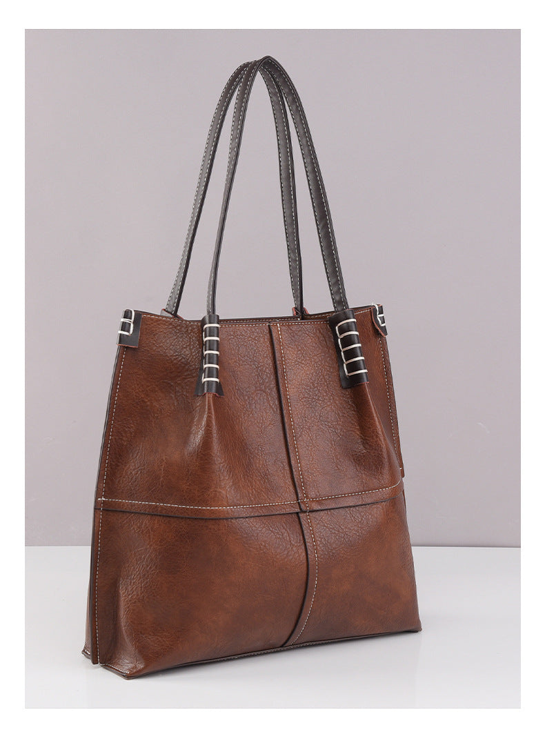 Tote Bag Large Capacity Simple Women Bag Stitching Shoulder Bag Stylish Good Texture Handbag - GLAMWEARS