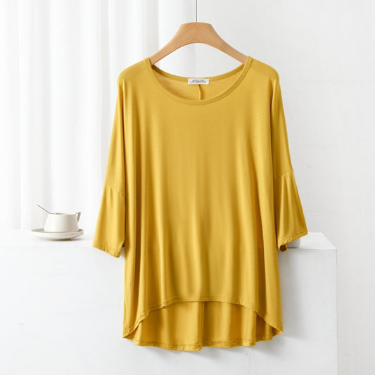 Plus Size Spring Summer Korean Modal Loose T Shirt Women Plus Size Top Batwing Sleeve Front Short Back Long Bottoming Shirt