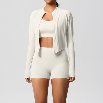 Solid Color Cloud Sense Yoga Bra Sports Coat Pilates Running Shorts Fitness Yoga Wear Three Piece Set for Women