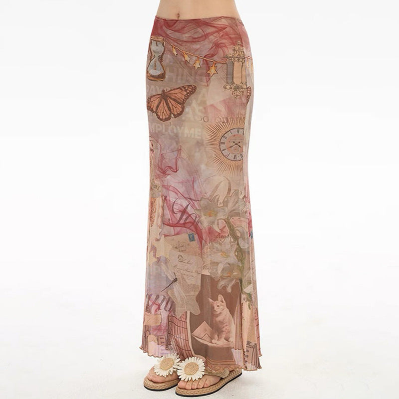 Summer Women Clothing French Lazy Trend Creative Printing Skirt