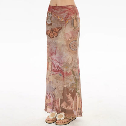 Summer Women Clothing French Lazy Trend Creative Printing Skirt