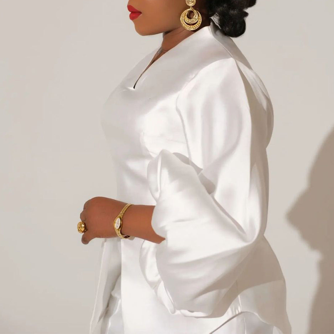 Suit Elegant Office Solid Color African plus Size Two Piece Set