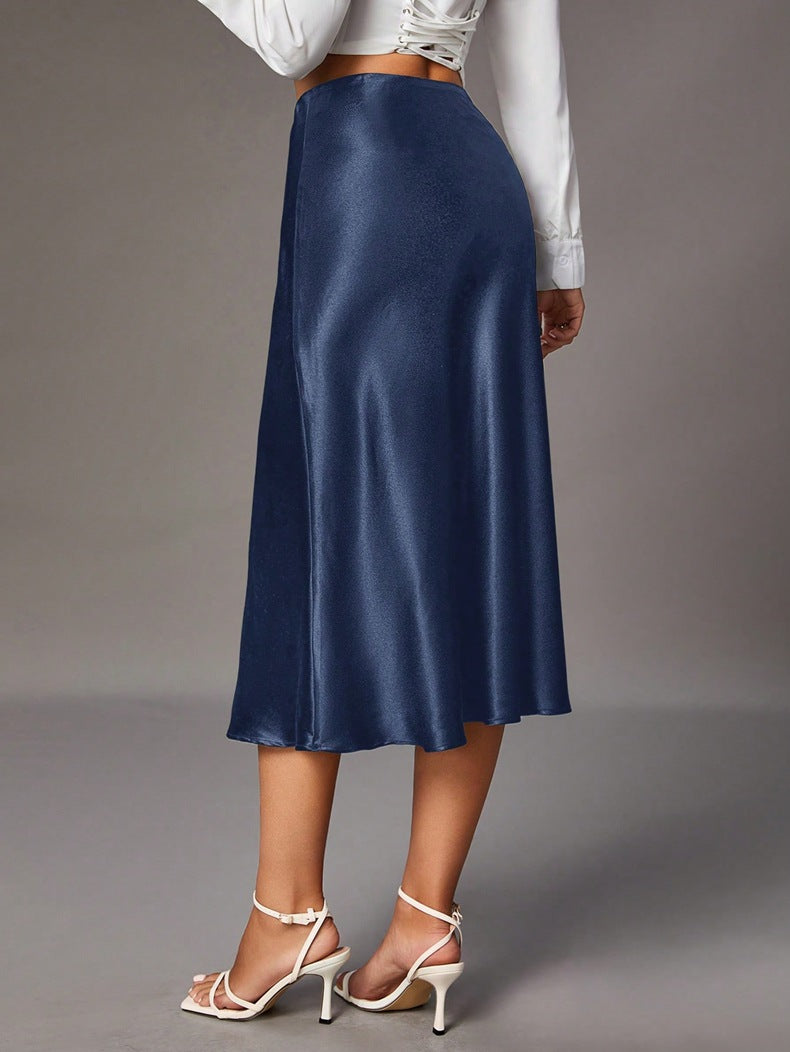 Women Clothing Brand Satin Satin Skirt High Sense Small Artificial Silk Skirt Women Skirt