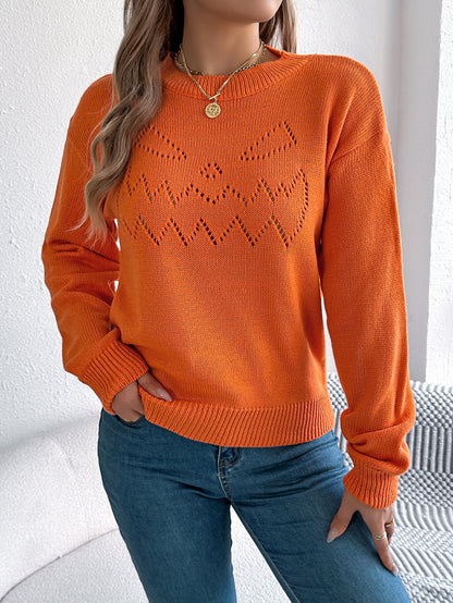 Solid Color Hollow Out Cutout out Lantern Long Sleeve Pullover Halloween Women Clothing