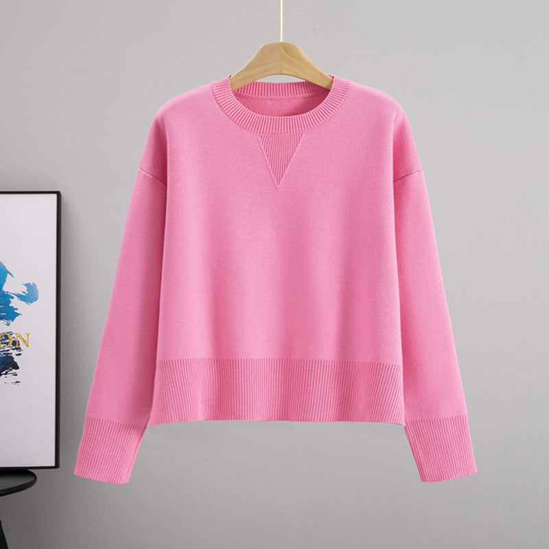 Solid Color Sweet Pullover Sweater