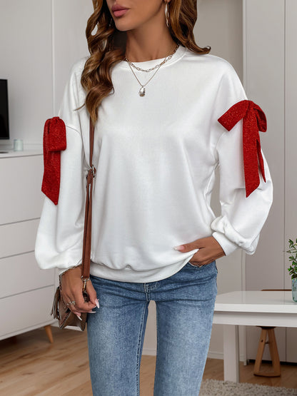 Dating Party Casual Sweet Bow Decoration Long Sleeve White Hoodie