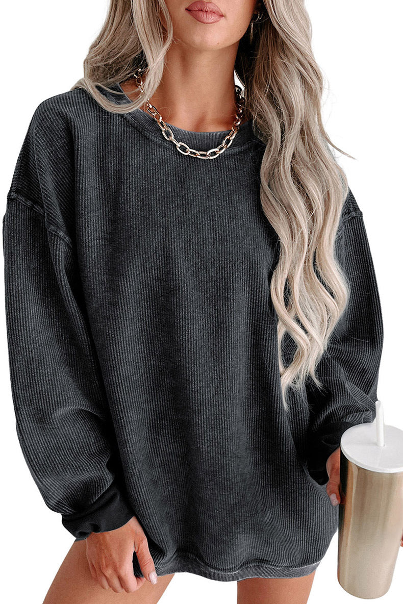 Casual Oversize Solid Color Pullover Women Autumn Winter Thread Knitted Long Sleeved Sweatshirt Women