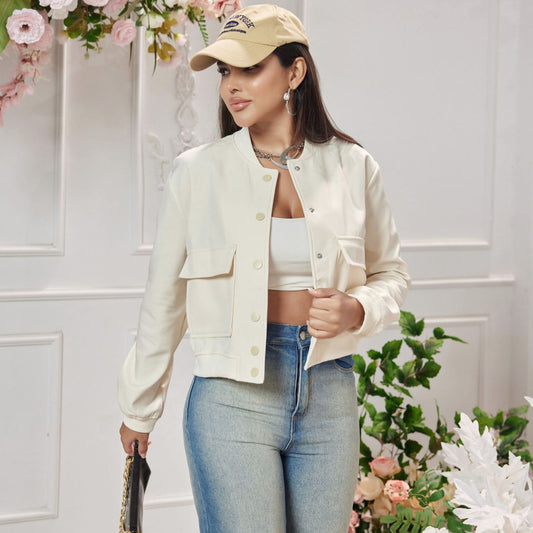 Cover Pocket Long Sleeve Jacket Casual Varsity Jacket Fit Jacket