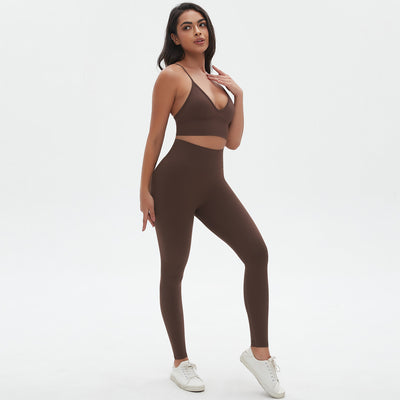 Knit Breathable Yoga Clothes Sexy Beauty Back Sports Bra High Waist Shaping Tights Fitness Suit