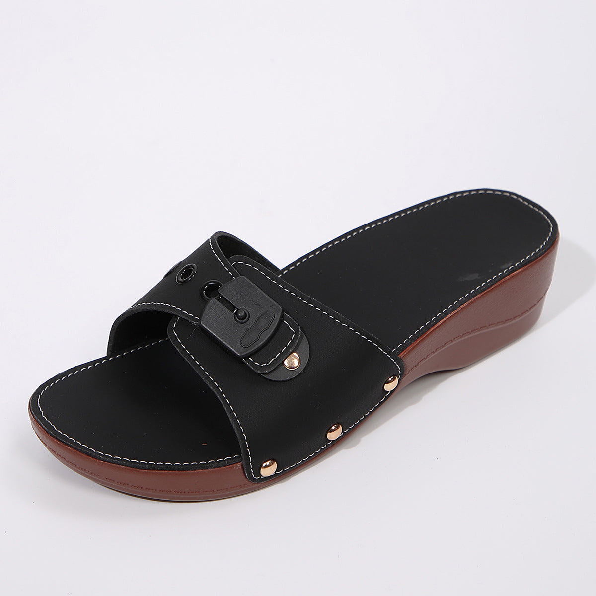 Belt Buckle Platform Slippers Women Outdoor Rivet Lightweight Casual Beach Sandals