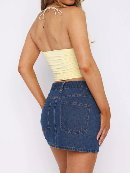 Spring Summer Sexy Sexy Lace Stitching Hollow Out Cutout out Halter Strap Top