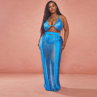 Sexy Women Clothing Hollowed-out plus Size Beachwear Women Skirt Set