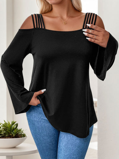 Plus Size Women Simple Elegant T shirt Autumn Winter off the Shoulder Elegant Long Sleeve Top