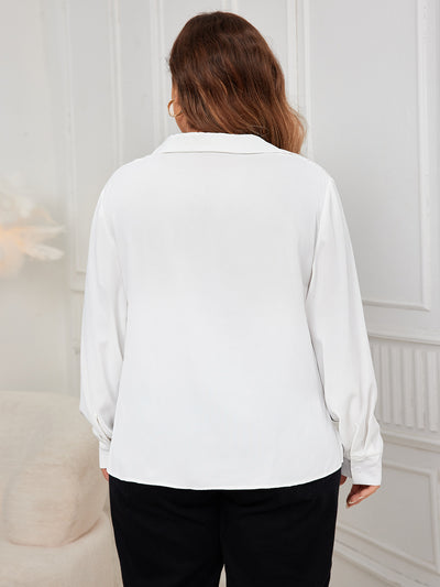 Plus Size Women Shirt Long Sleeved Top Women White Chiffon Shirt