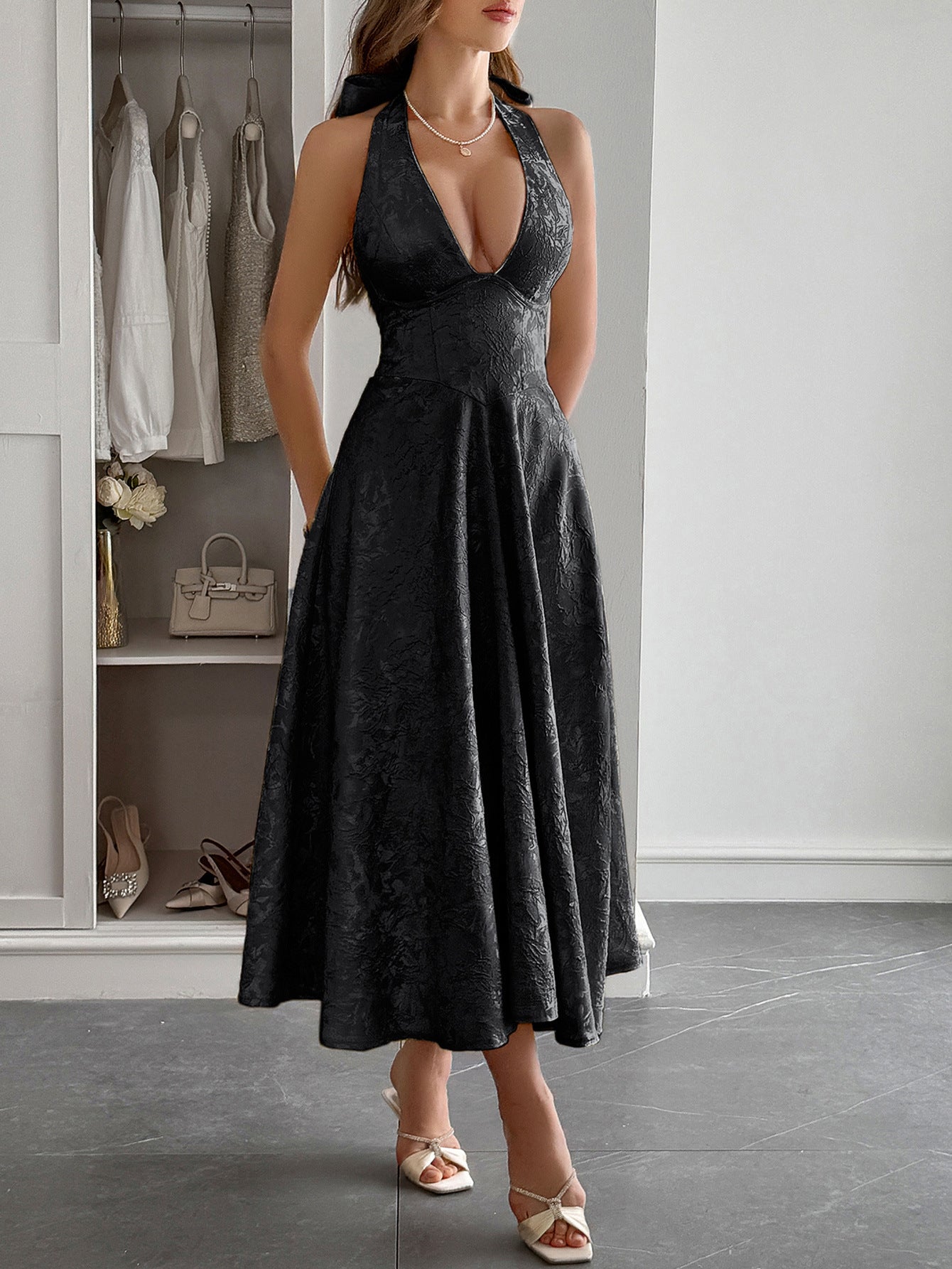 Elegant Elegant Halter Waist Maxi Dress Women Clothing Summer