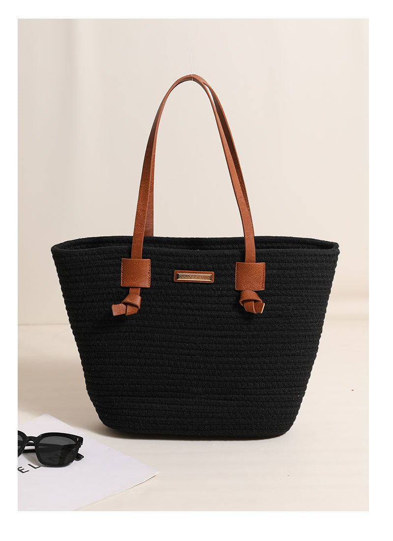 One Shoulder Cotton Thread Woven Bag Large Capacity Tote Straw Bag Vacation Beach Women Bag