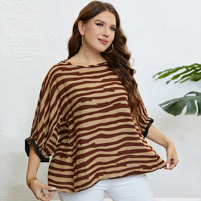 Summer Zebra Pattern 3/4 Sleeve Elegant Plus Size Top