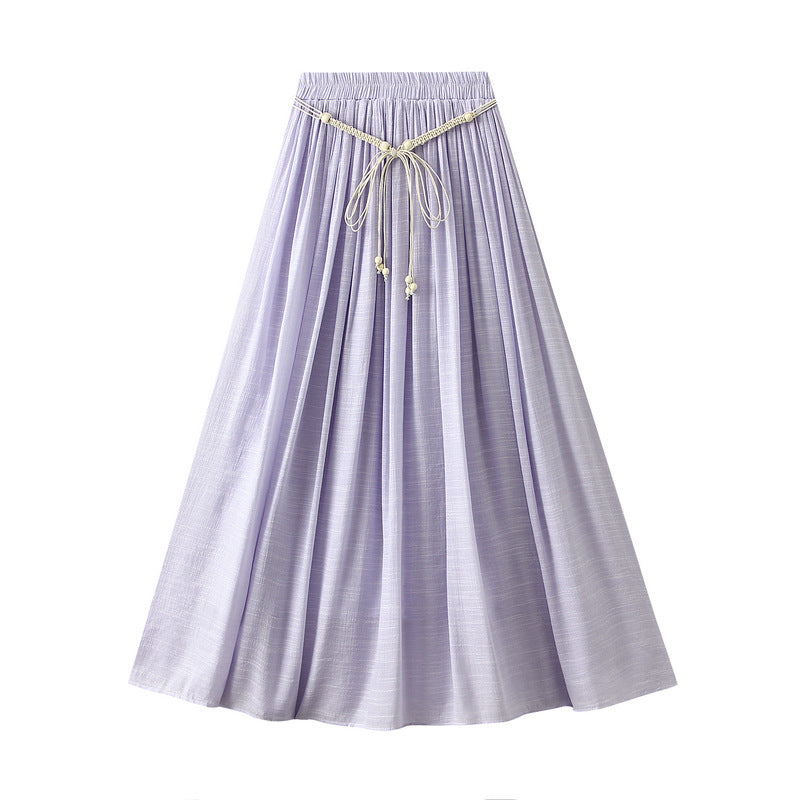 Cotton Linen Skirt Summer Zen Swing Slimming High Waist A line Dress Solid Color A line Skirt Ankle Floor Length Dress