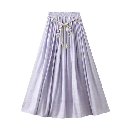 Cotton Linen Skirt Summer Zen Swing Slimming High Waist A line Dress Solid Color A line Skirt Ankle Floor Length Dress