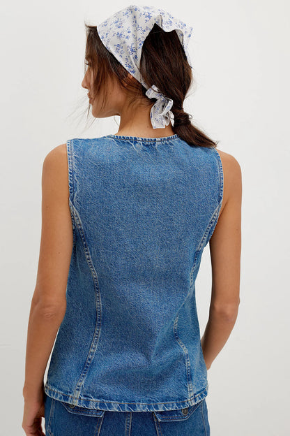 Casual Slim Fit Buttoned Women Clothing Denim Sleeveless Vest