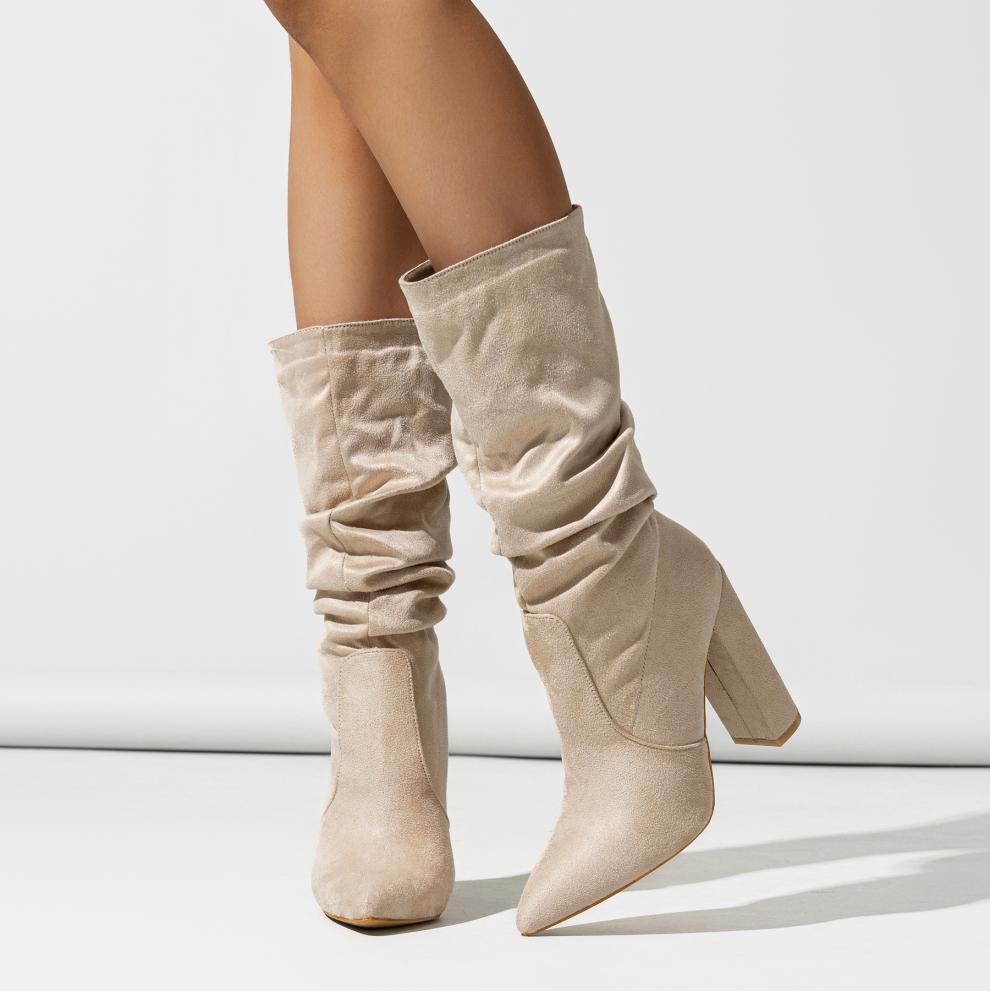 Women Pointed Slip on Winter Fashionable Chunky Heel High Heel Boots Comfortable Women Boots Chunky Heel