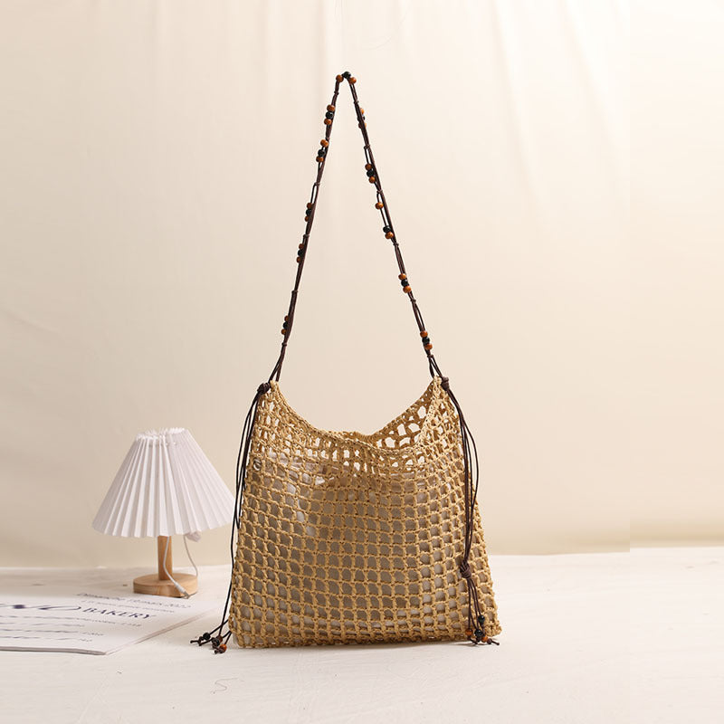 Summer Straw Woven Bag With Lace Up Pattern Suitable For Women Beach Vacation Beach Bag - GLAMWEARS