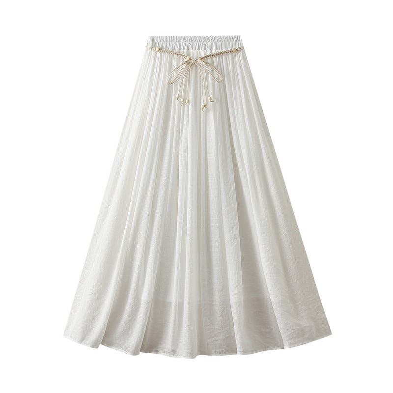 Cotton Linen Skirt Summer Zen Swing Slimming High Waist A line Dress Solid Color A line Skirt Ankle Floor Length Dress