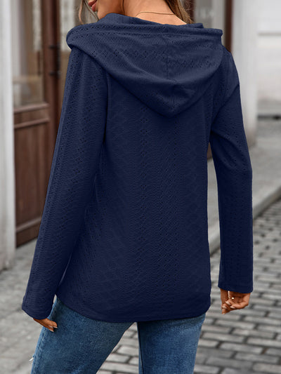 Autumn Winter Solid Color Buttons Hooded Loose Long Sleeves Sweater Top Women