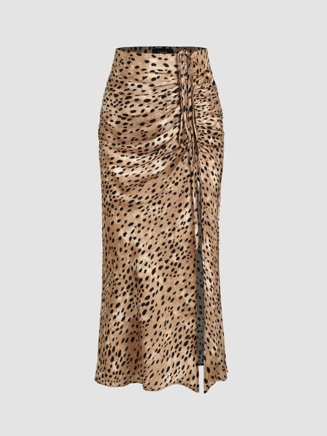 LEOPARD PRINT DRAWSTRING SPLIT MAXI SKIRT