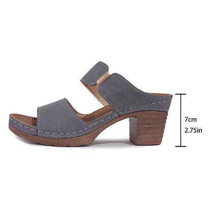 Open Toe High Heel Slippers Women Chunky Heel Embossed Sandals