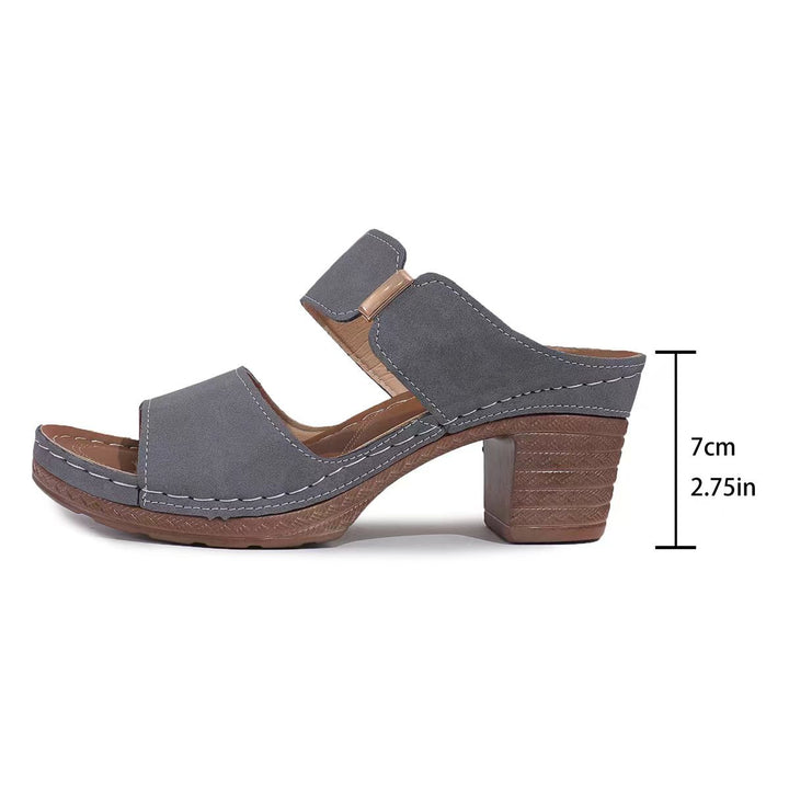 Open Toe High Heel Slippers Women Chunky Heel Embossed Sandals - GLAMWEARS