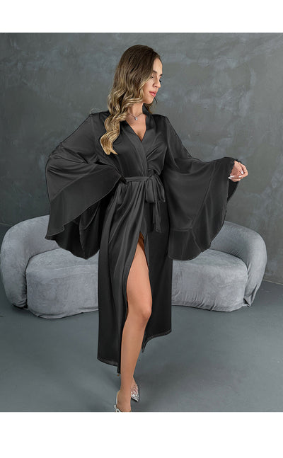 Satin Pajamas Women Long Sleeved Ruffled Chiffon Stitching Nightgown Bathrobe Home Wear Women