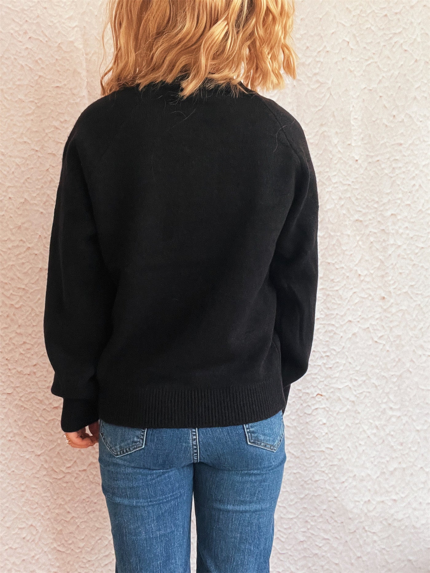 Solid Color Buttons Casual Retro Knitted Top round Neck Long Sleeve Warm Sweater