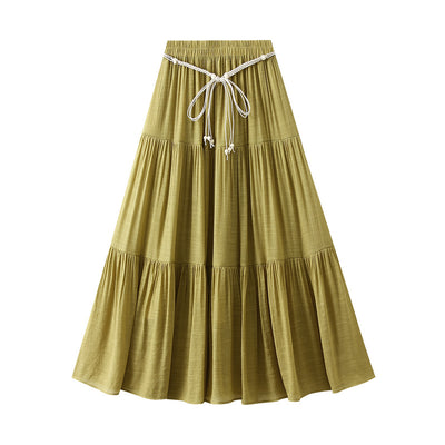 Cotton Linen Tiered Dress Skirt Slimming Draping Effect A line Dress Women Summer Long Stitching Big Swing Skirt