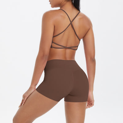 Yoga Wear Sexy Skin Friendly Beauty Back Sling Sports Bra High Waist Breathable Shorts Tights Fitness Set