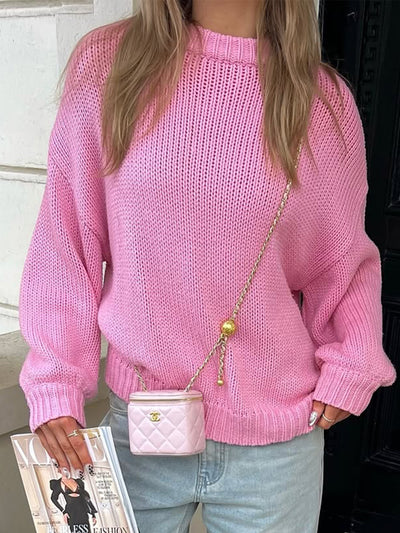 Casual Simple round Neck Long Sleeve Lining Sweaters Women Clothing Autumn Winter