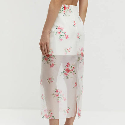 Arrival Digital Printing See through High Waist Slit Skirt Women Double Layer Office All Matching Hip Skirt