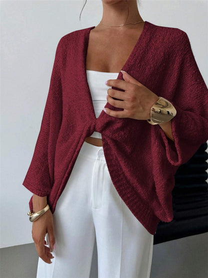 Cross Design Deep V Plunge neck Casual Loose Elegant Simple Sweater