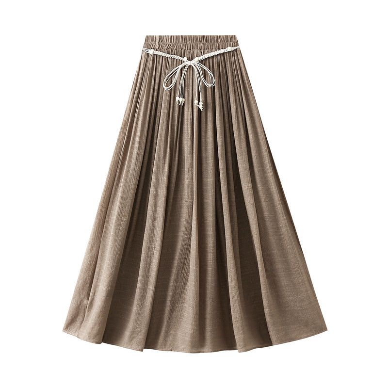 Cotton Linen Skirt Summer Zen Swing Slimming High Waist A line Dress Solid Color A line Skirt Ankle Floor Length Dress