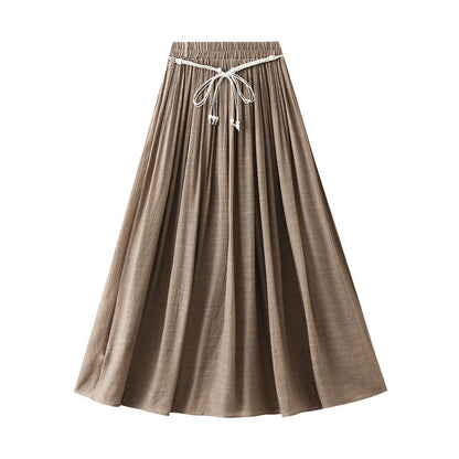 Cotton Linen Skirt Summer Zen Swing Slimming High Waist A line Dress Solid Color A line Skirt Ankle Floor Length Dress